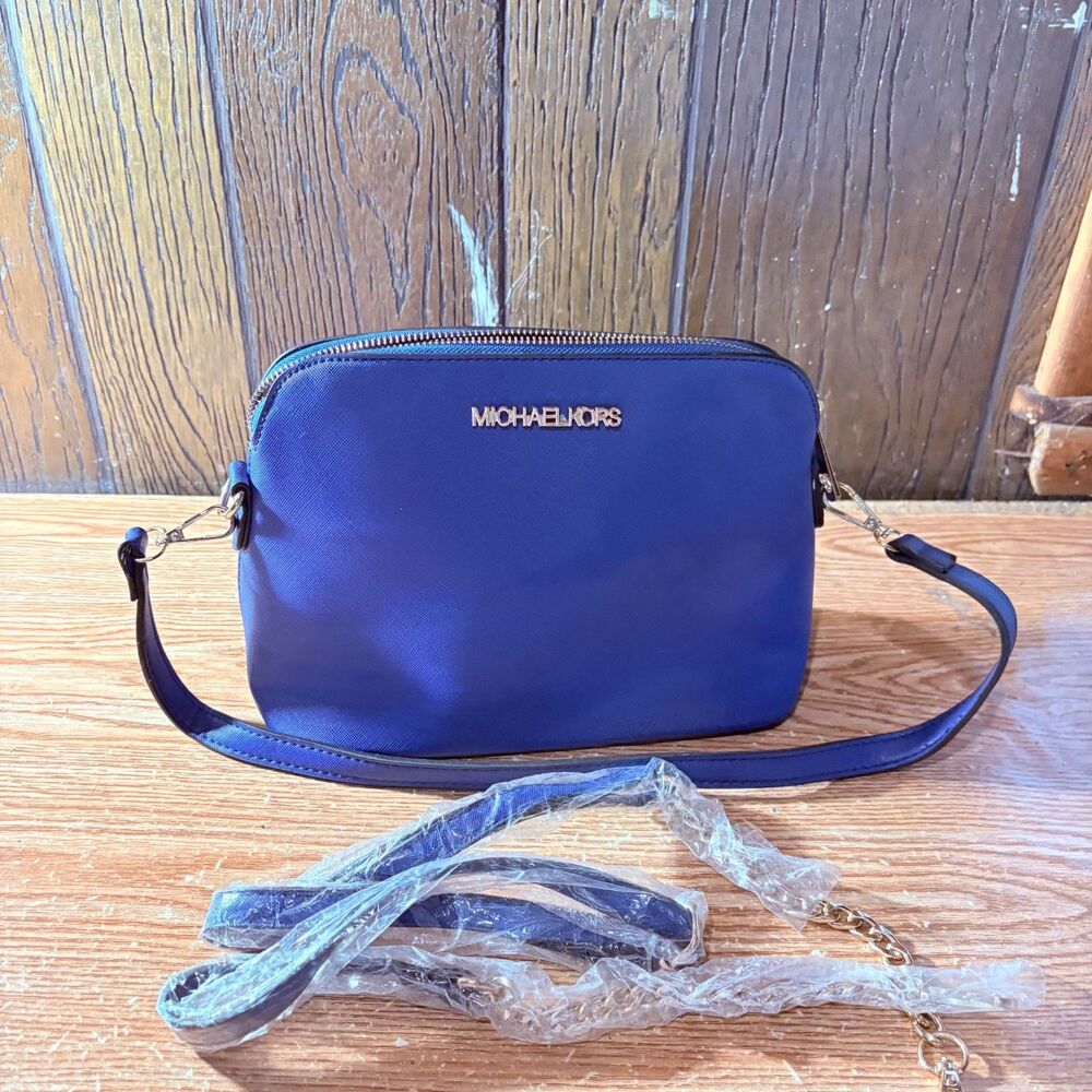 Michael Kors Cindy Crossbody Bag Blue Saffiano Leather Shoulder Purse